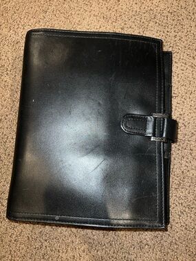 Black Leather Day Timer Planner Cover Magnetic Snap Buckle Closure Organizer